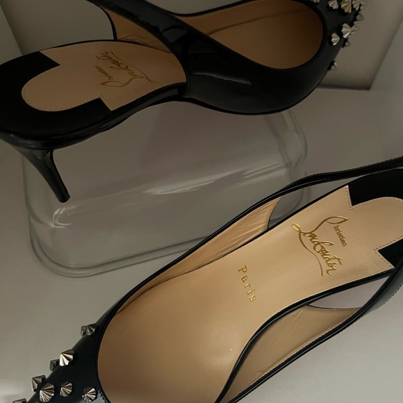 Christian Louboutin Black Studded Slingback Heels (red bottoms) - Picture 5 of 5